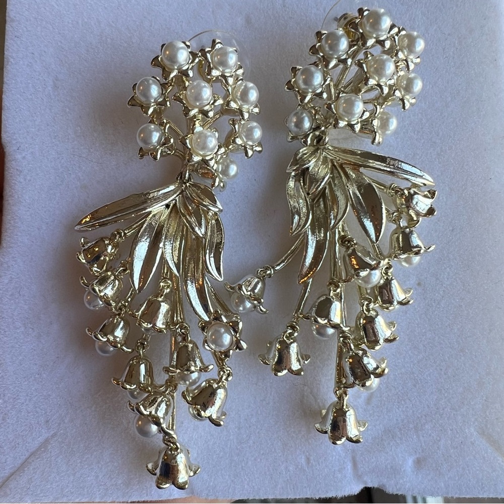 Nicola Bathie Gold Cascading Earrings with Pearl Accents